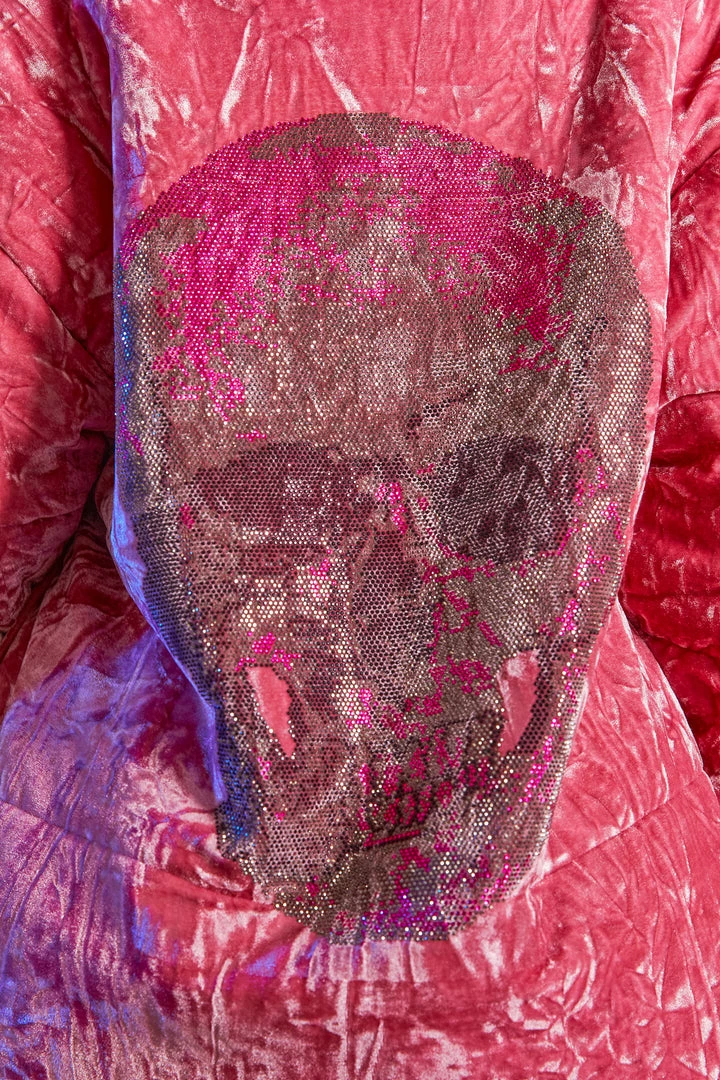 WOMENS OUTERWEAR SKULL VELVET PUFFER JACKET-PINK Best Seller 8 WOMENS OUTERWEAR SKULL VELVET PUFFER JACKET-PINK Best Seller