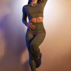 WOMENS ACTIVEWEAR CLAUDIA RIBBED ACTIVE SET-OLIVE