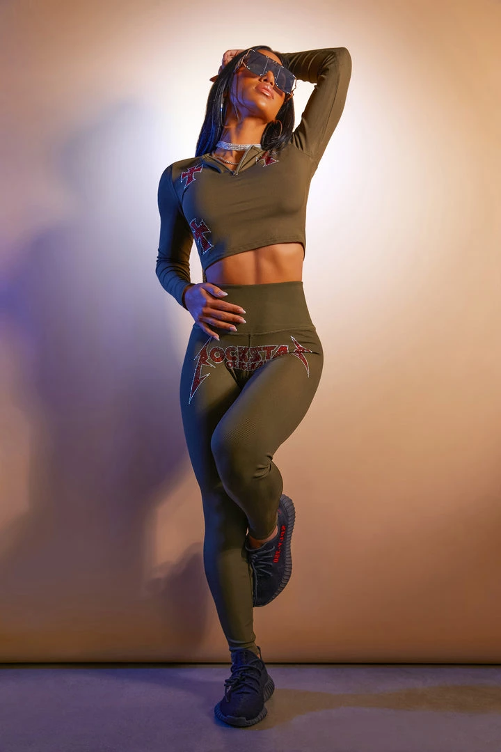 WOMENS ACTIVEWEAR CLAUDIA RIBBED ACTIVE SET-OLIVE 2 WOMENS ACTIVEWEAR CLAUDIA RIBBED ACTIVE SET-OLIVE