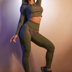 WOMENS ACTIVEWEAR CLAUDIA RIBBED ACTIVE SET-OLIVE 17 WOMENS ACTIVEWEAR CLAUDIA RIBBED ACTIVE SET-OLIVE