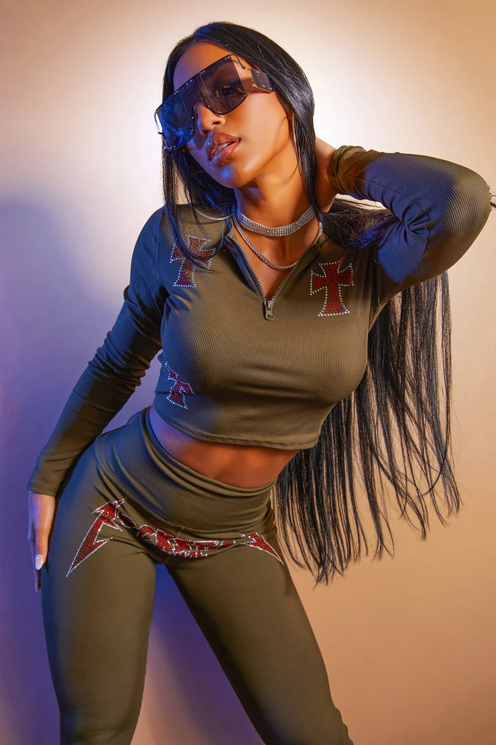 WOMENS ACTIVEWEAR CLAUDIA RIBBED ACTIVE SET-OLIVE 7 WOMENS ACTIVEWEAR CLAUDIA RIBBED ACTIVE SET-OLIVE