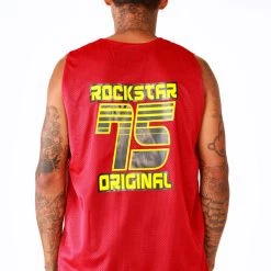 MENS TANKS RONALDO GRAPHIC PRINTED JERSEY- RED Tops