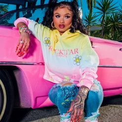 WOMENS HOODIES & SWEATSHIRTS INDIA LOVE IN DAISY CHAIN TIE DYE HOODIE-YELLOW/MULTI