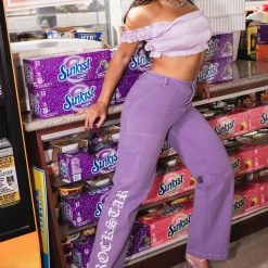 WOMENS JEANS SAVANNA CARGO WIDE LEG JEAN-PURPLE Best Seller