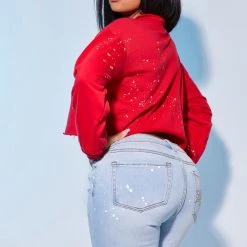 WOMENS HOODIES & SWEATSHIRTS BADDIE CROPPED SWEATSHIRT-RED