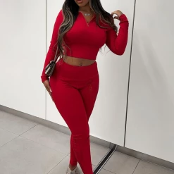 WOMENS ACTIVEWEAR Best Seller JESSIE RIBBED ACTIVE SET-RED