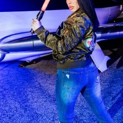 WOMENS JACKETS Gemma Olive Varsity Jacket Best Seller