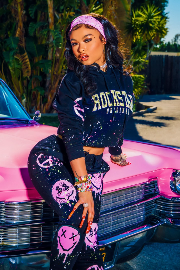 WOMENS TRACK SETS INDIA LOVE IN SMILEY OVERSIZED TRACKSET-BLACK 2 WOMENS TRACK SETS INDIA LOVE IN SMILEY OVERSIZED TRACKSET-BLACK