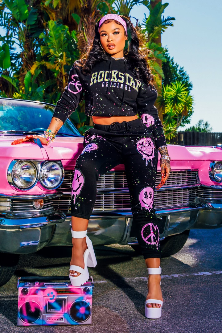 WOMENS TRACK SETS INDIA LOVE IN SMILEY OVERSIZED TRACKSET-BLACK 1 WOMENS TRACK SETS INDIA LOVE IN SMILEY OVERSIZED TRACKSET-BLACK