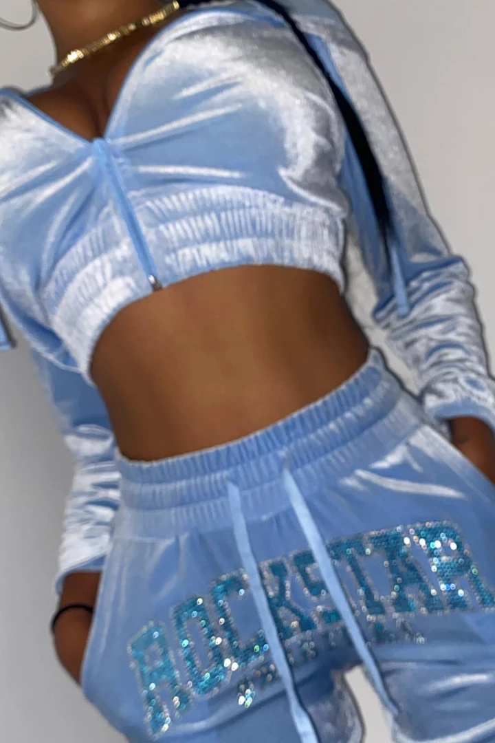 WOMENS TRACK SETS PARIS VELOUR TRACKSET-BABY BLUE 2 WOMENS TRACK SETS PARIS VELOUR TRACKSET-BABY BLUE