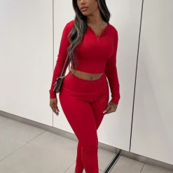 WOMENS ACTIVEWEAR Best Seller JESSIE RIBBED ACTIVE SET-RED