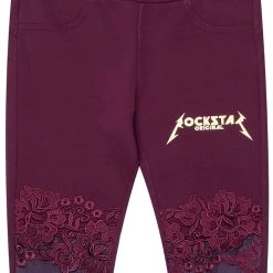 WOMENS PANTS ALIZA LEATHER & LACE LEGGING-BURGUNDY