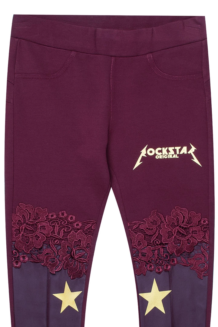 WOMENS PANTS ALIZA LEATHER & LACE LEGGING-BURGUNDY 2 WOMENS PANTS ALIZA LEATHER & LACE LEGGING-BURGUNDY