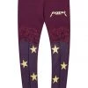 WOMENS PANTS ALIZA LEATHER & LACE LEGGING-BURGUNDY