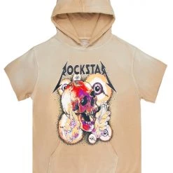 MENS HOODIES & SWEATSHIRTS ANGUS SHORT SLEEVE HOODIE-BEIGE Tops