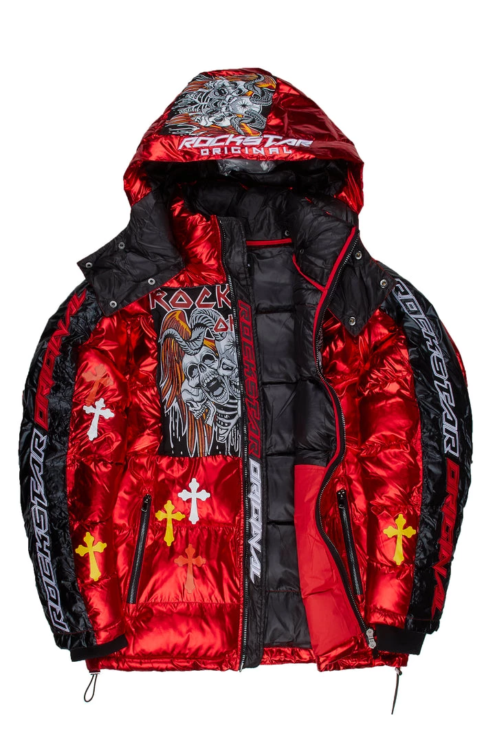 MENS OUTERWEAR Jackets & Outerwear ARNAV PATCHWORK PUFFER JACKET-RED 2 MENS OUTERWEAR Jackets & Outerwear ARNAV PATCHWORK PUFFER JACKET-RED