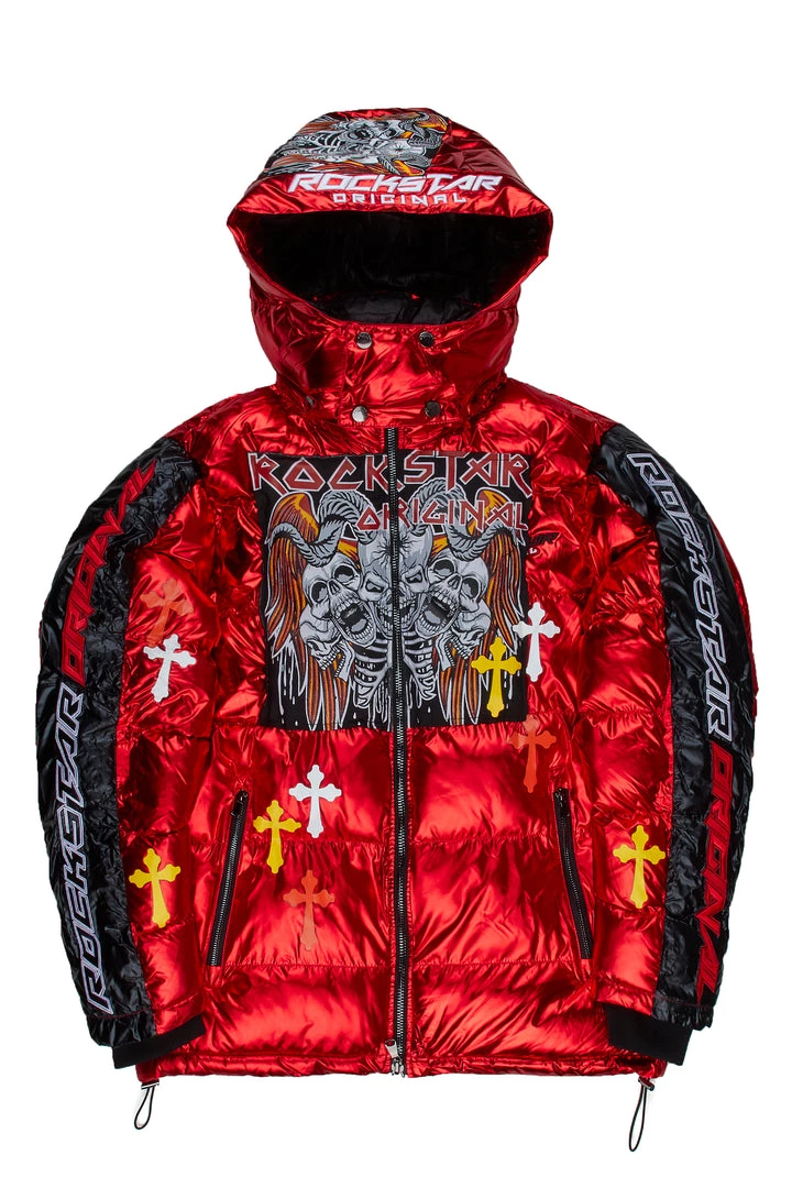 MENS OUTERWEAR Jackets & Outerwear ARNAV PATCHWORK PUFFER JACKET-RED 1 MENS OUTERWEAR Jackets & Outerwear ARNAV PATCHWORK PUFFER JACKET-RED