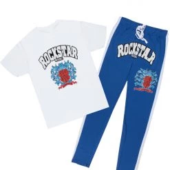 MENS TRACK SETS AUDACIO T-SHIRT/JOGGER SET-WHITE/BLUE