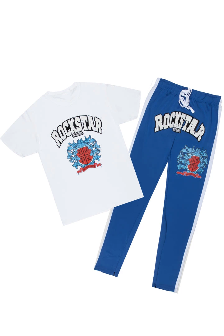 MENS TRACK SETS AUDACIO T-SHIRT/JOGGER SET-WHITE/BLUE 1 MENS TRACK SETS AUDACIO T-SHIRT/JOGGER SET-WHITE/BLUE