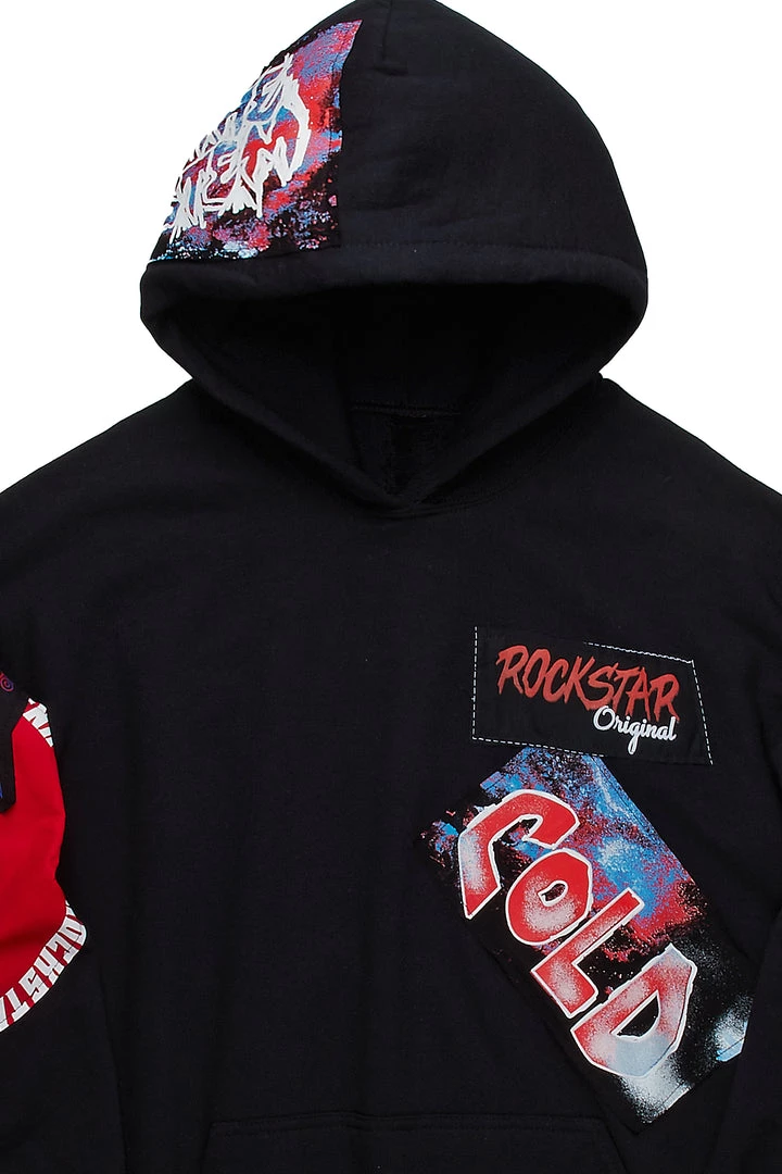 MENS HOODIES & SWEATSHIRTS BASSEL PATCHWORK HOODIE-BLACK Tops 2 MENS HOODIES & SWEATSHIRTS BASSEL PATCHWORK HOODIE-BLACK Tops