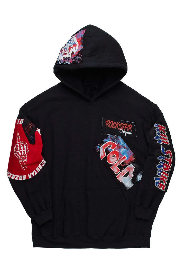 MENS HOODIES & SWEATSHIRTS BASSEL PATCHWORK HOODIE-BLACK Tops 1 MENS HOODIES & SWEATSHIRTS BASSEL PATCHWORK HOODIE-BLACK Tops