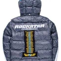 MENS OUTERWEAR BERGEN GRAPHIC PUFFER JACKET-BLACK/ROYAL