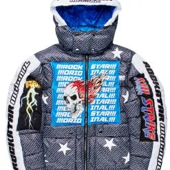 MENS OUTERWEAR BERGEN GRAPHIC PUFFER JACKET-BLACK/ROYAL