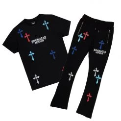 MENS TRACK SETS BERLIN T-SHIRT STACKED FLARE TRACKSET-BLACK 14 MENS TRACK SETS BERLIN T-SHIRT STACKED FLARE TRACKSET-BLACK