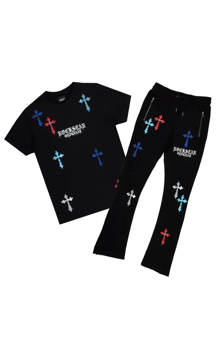 MENS TRACK SETS BERLIN T-SHIRT STACKED FLARE TRACKSET-BLACK 6 MENS TRACK SETS BERLIN T-SHIRT STACKED FLARE TRACKSET-BLACK