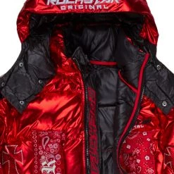 MENS OUTERWEAR BICKS PATCHWORK PUFFER JACKET-RED 6 MENS OUTERWEAR BICKS PATCHWORK PUFFER JACKET-RED