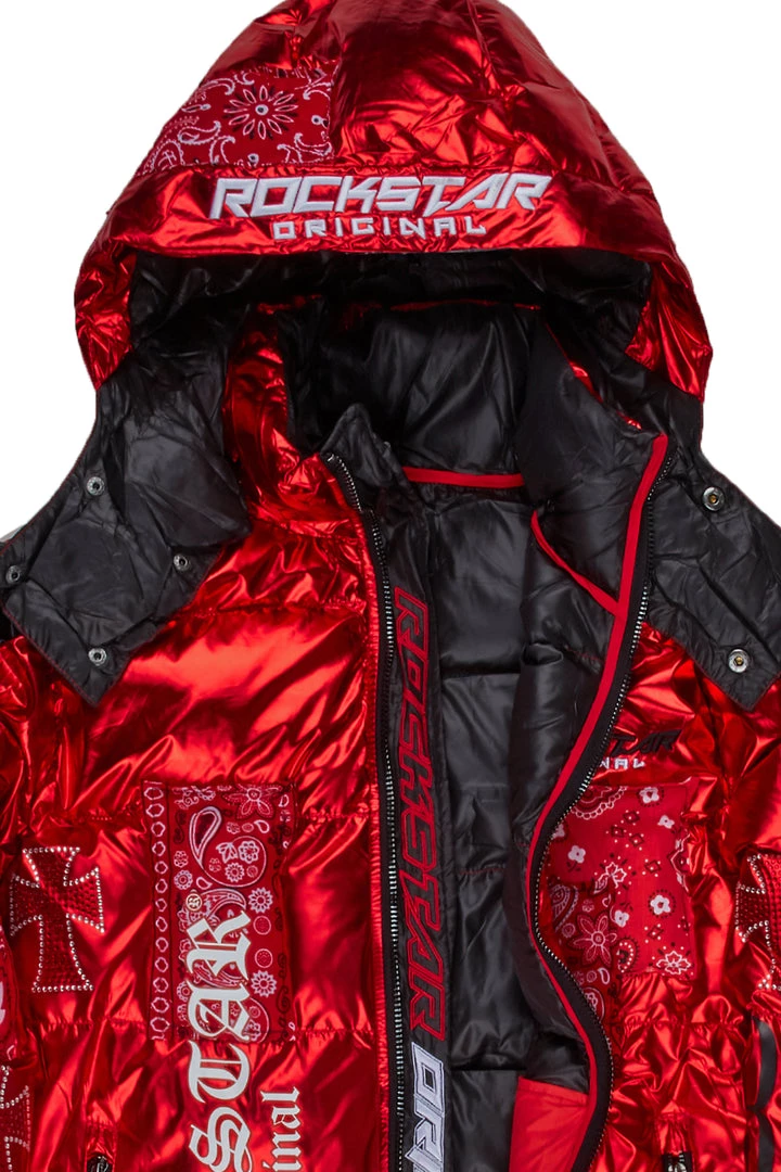 MENS OUTERWEAR BICKS PATCHWORK PUFFER JACKET-RED 3 MENS OUTERWEAR BICKS PATCHWORK PUFFER JACKET-RED