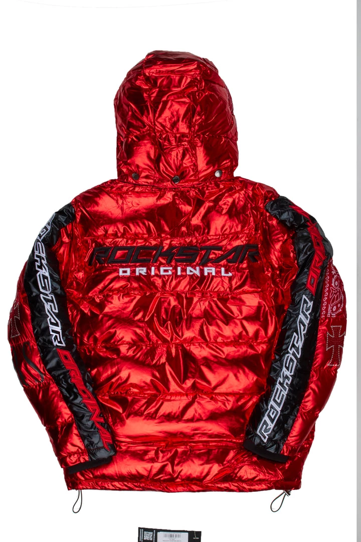 MENS OUTERWEAR BICKS PATCHWORK PUFFER JACKET-RED 4 MENS OUTERWEAR BICKS PATCHWORK PUFFER JACKET-RED