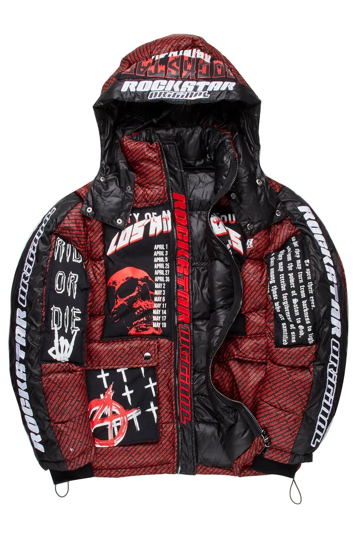 MENS OUTERWEAR BISHOP GRAPHIC PUFFER JACKET-RED/BLACK Jackets & Outerwear 2 MENS OUTERWEAR BISHOP GRAPHIC PUFFER JACKET-RED/BLACK Jackets & Outerwear