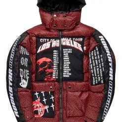MENS OUTERWEAR BISHOP GRAPHIC PUFFER JACKET-RED/BLACK Jackets & Outerwear