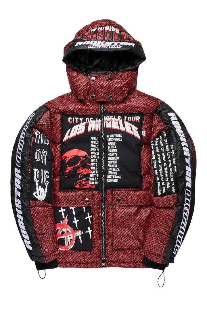 MENS OUTERWEAR BISHOP GRAPHIC PUFFER JACKET-RED/BLACK Jackets & Outerwear 1 MENS OUTERWEAR BISHOP GRAPHIC PUFFER JACKET-RED/BLACK Jackets & Outerwear