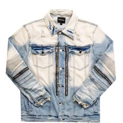 MENS DENIM JACKETS BK BIKER JACKET- LIGHT BLUE