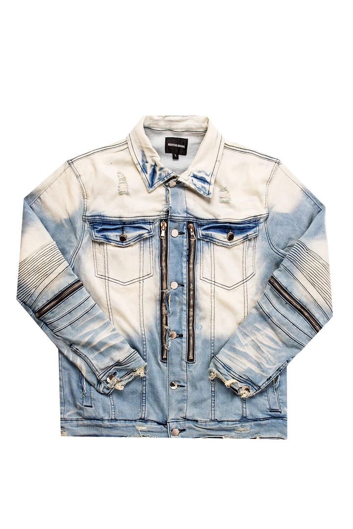 MENS DENIM JACKETS BK BIKER JACKET- LIGHT BLUE 1 MENS DENIM JACKETS BK BIKER JACKET- LIGHT BLUE