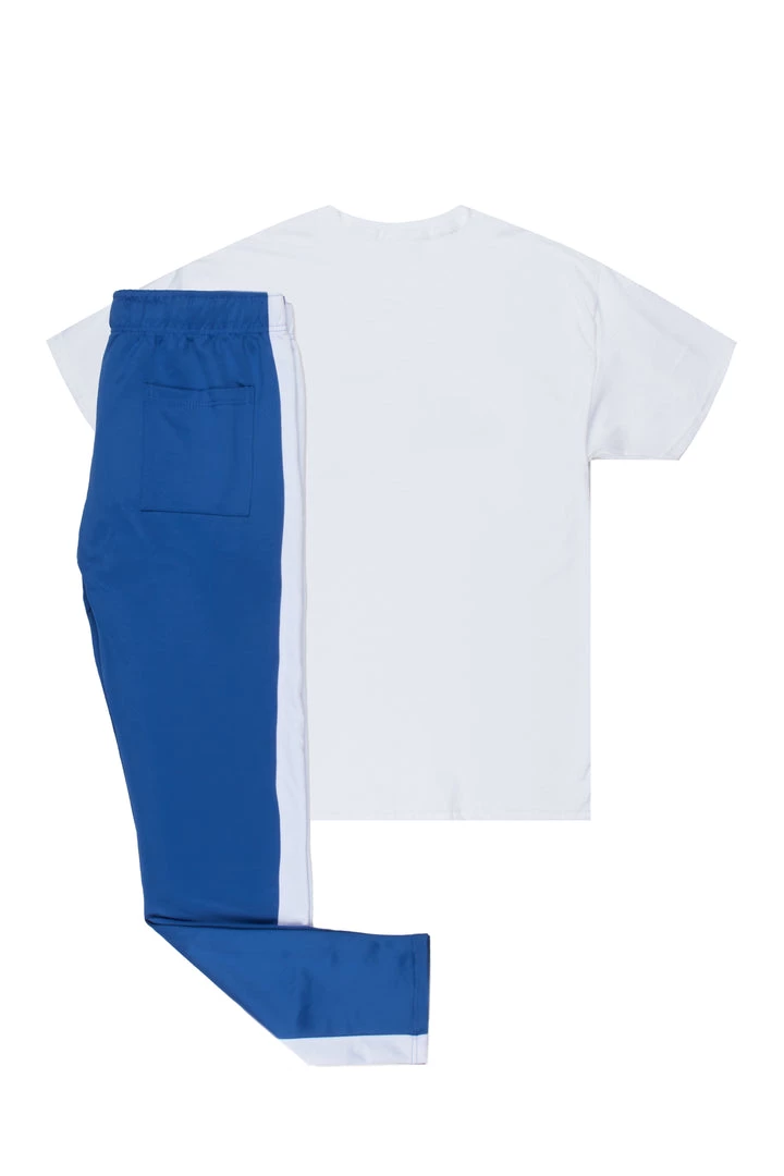 MENS TRACK SETS AUDACIO T-SHIRT/JOGGER SET-WHITE/BLUE 4 MENS TRACK SETS AUDACIO T-SHIRT/JOGGER SET-WHITE/BLUE