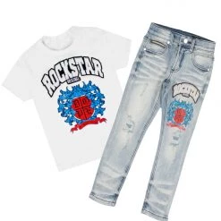 BOYS DENIM SETS New Arrivals BOYS AUDACIO T-SHIRT/JEAN SET-WHITE
