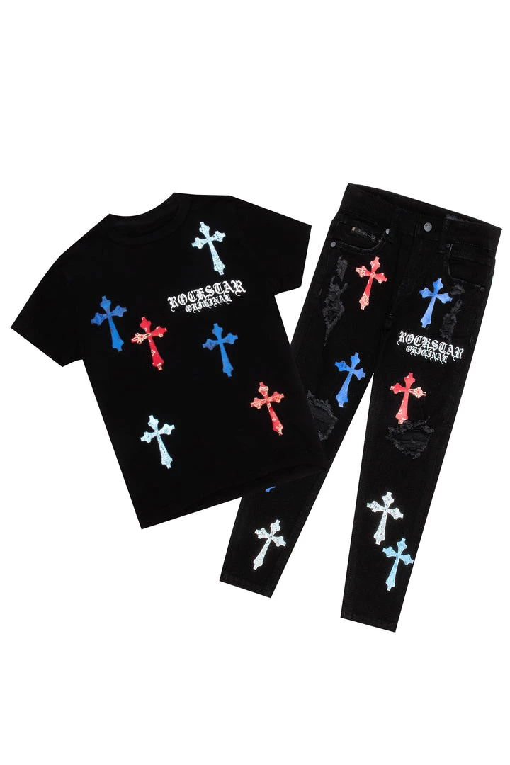 BOYS DENIM SETS BOYS BERLIN T-SHIRT/JEAN SET-BLACK New Arrivals 1 BOYS DENIM SETS BOYS BERLIN T-SHIRT/JEAN SET-BLACK New Arrivals