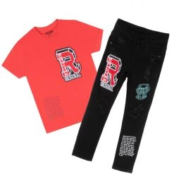 BOYS DENIM SETS New Arrivals BOYS DRAX T-SHIRT/JEAN SET-RED