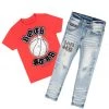 BOYS DENIM SETS BOYS FENRITH T-SHIRT/JEAN SET-RED New Arrivals