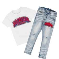 BOYS DENIM SETS BOYS FALKON T-SHIRT/JEAN SET-WHITE
