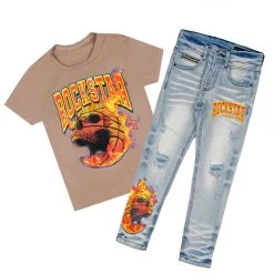 BOYS DENIM SETS BOYS GAIUS T-SHIRT/JEAN SET-BEIGE New Arrivals