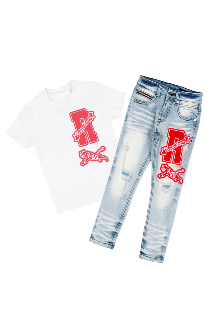 BOYS DENIM SETS BOYS GARRICK T-SHIRT/JEAN SET-WHITE 1 BOYS DENIM SETS BOYS GARRICK T-SHIRT/JEAN SET-WHITE