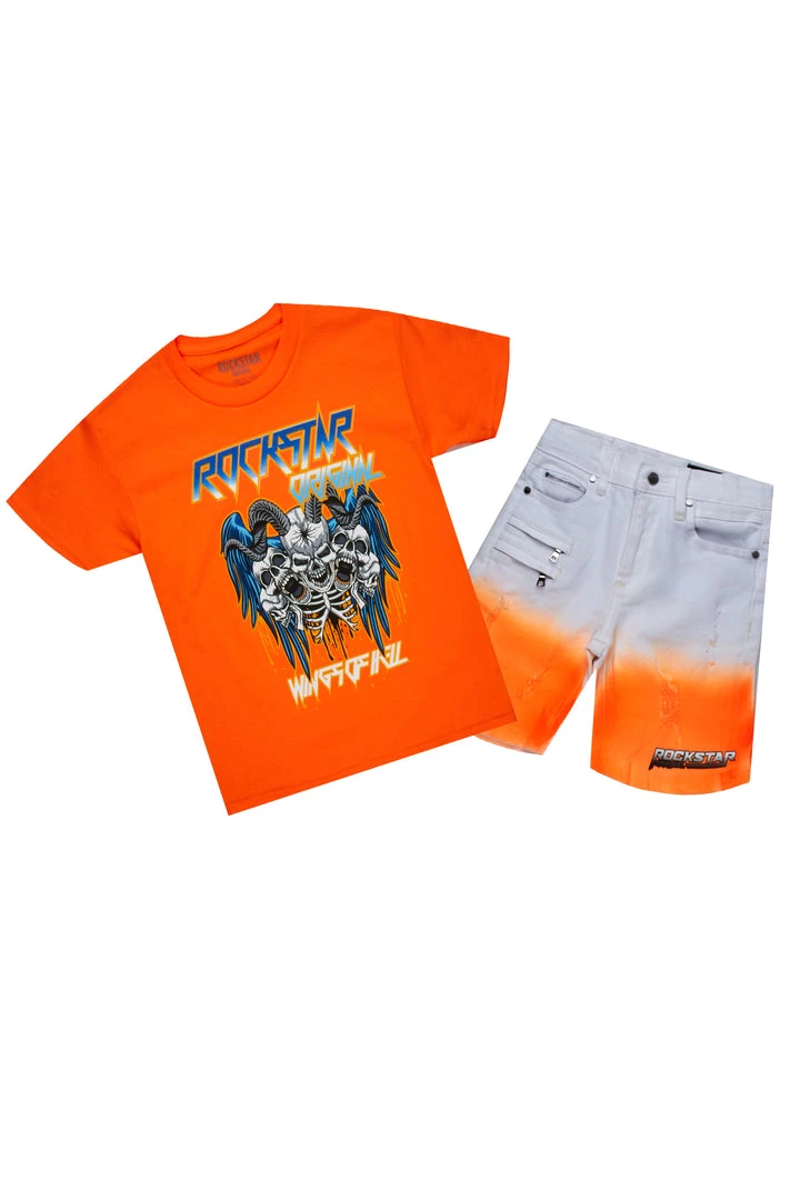 BOYS DENIM SETS BOYS NASH DENIM SHORT SET-ORANGE 1 BOYS DENIM SETS BOYS NASH DENIM SHORT SET-ORANGE