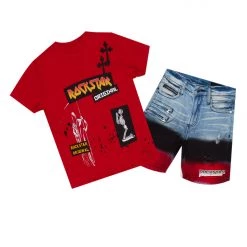 BOYS DENIM SETS New Arrivals BOYS WILLARD DENIM SHORT SET-RED