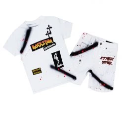 BOYS DENIM SETS BOYS WILLARD DENIM SHORT SET-WHITE New Arrivals