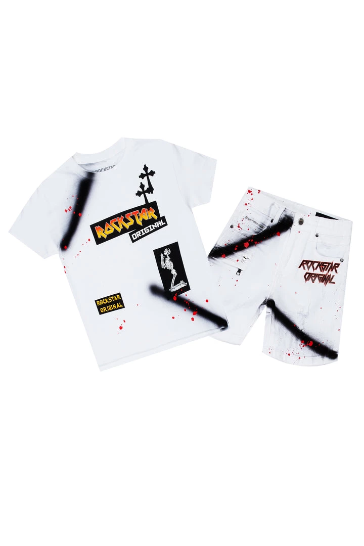 BOYS DENIM SETS BOYS WILLARD DENIM SHORT SET-WHITE New Arrivals 1 BOYS DENIM SETS BOYS WILLARD DENIM SHORT SET-WHITE New Arrivals