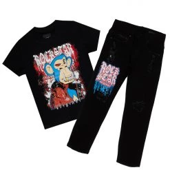 BOYS DENIM SETS New Arrivals BOYS DELZZON T-SHIRT/JEAN SET-BLACK